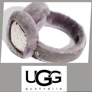 UGG Australia Shearling Suede & Sequin Earmuffs Grey NIB